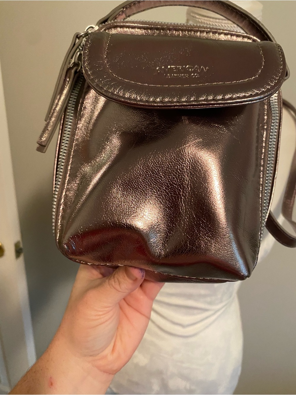 Metallic Crossbody Mini Backpack - Shiny Bronze American Leather Company - Picture 3 of 11